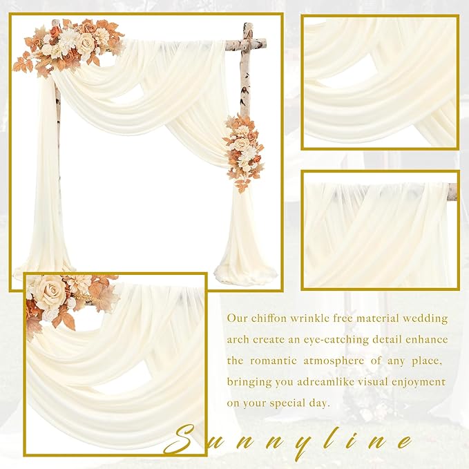 Wedding Arch Draping Fabric 8 Panels 20Ft Length x 28" Width Ivory Arch Drapes - Image 3