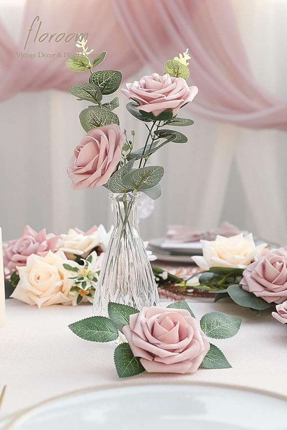 Floroom Artificial Flowers 25pcs Real Looking Shabby Blush Foam Fake Roses - Image 2