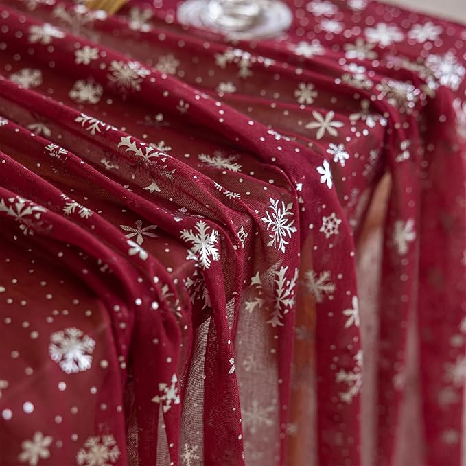 Silvery Snowflake Metallic Print Tulle Christmas Table Runner, Seasonal Winter - Image 7