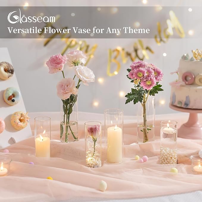 Glasseam Glass Cylinder Vase in Bulk: 12pcs Clear Small Bud Flower Vases - Image 5