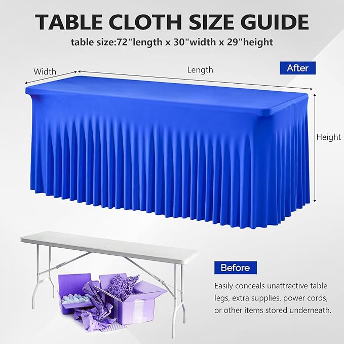 Wish Care 2 Pack Royal Blue Spandex Table Clothes - Image 3