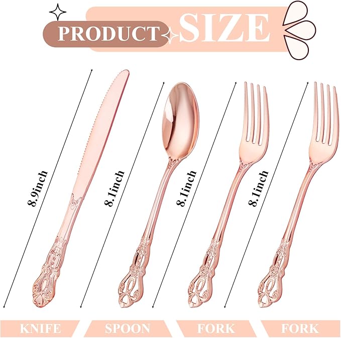 40PCS Rose Gold Plastic Silverware - Image 2