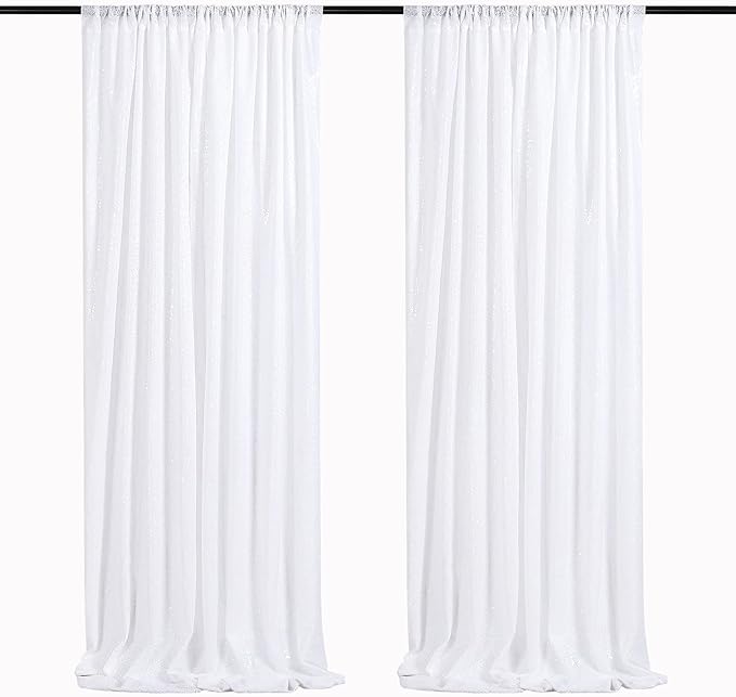 White Sequin Backdrop 2 Panels Curtains 2FTx8FT Party Backdrop Glitter Birthday by QueenDream