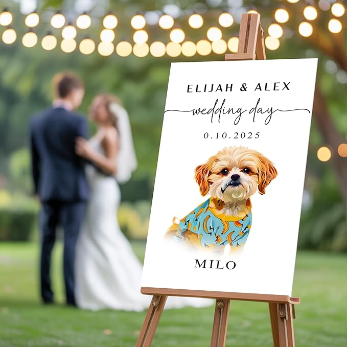 Custom Watercolor Pet Wedding Welcome Sign, Personalized Dog Cat Welcome To Our - Image 5