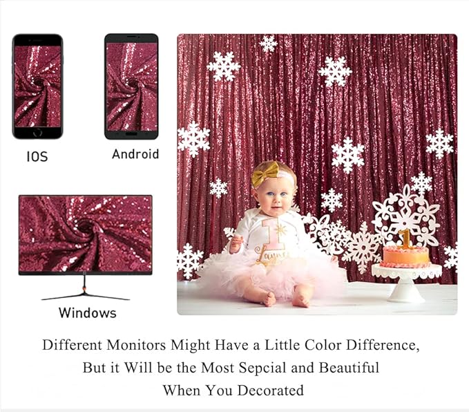 ShinyBeauty Sparkle Backdrop Curtain Burgundy 2 Panels Set Sequin Photo - Image 5