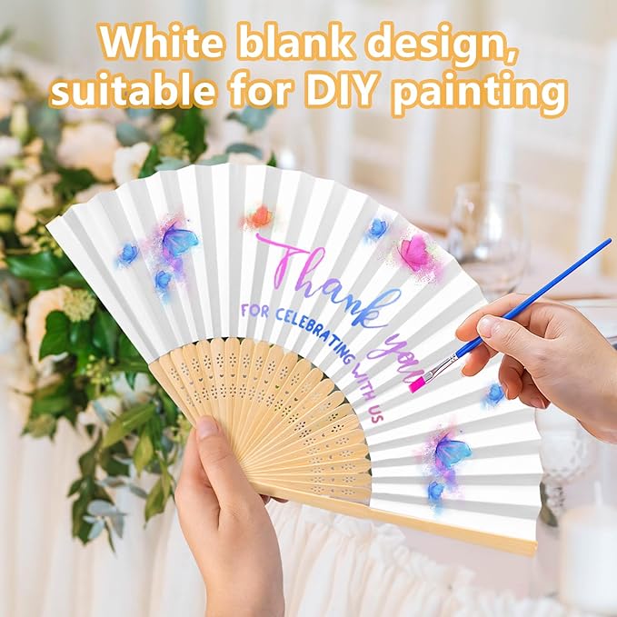 50Set Wedding Hand Fans Party Favors White Paper Folding Handheld Fans Bulk - Image 5