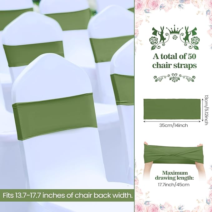 Kinlop 50 Pcs Spandex Chair Sashes Bows Chair Bands Slider Sashes - Image 2