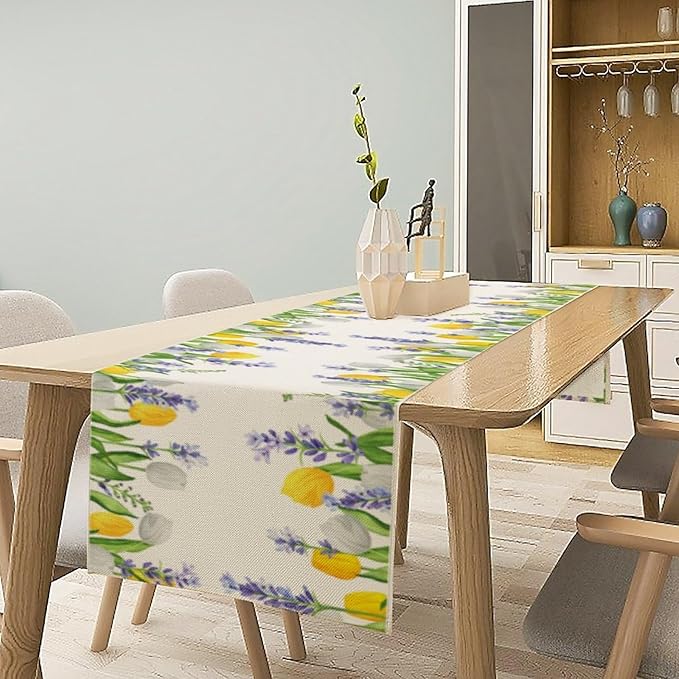 Floral Tulip Lavender Table Runner, Spring Watercolor Flower Plants Nature - Image 7