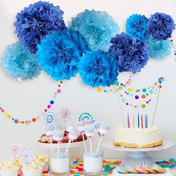 Blue Paper Flower Pom Poms Wall Decorations - Image 7