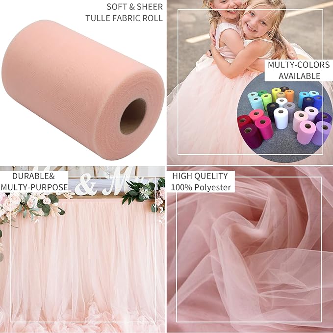 Blush Tulle Fabric Rolls 6 Inch by 200 Yards Fabric Spool Tulle Ribbon - Image 7