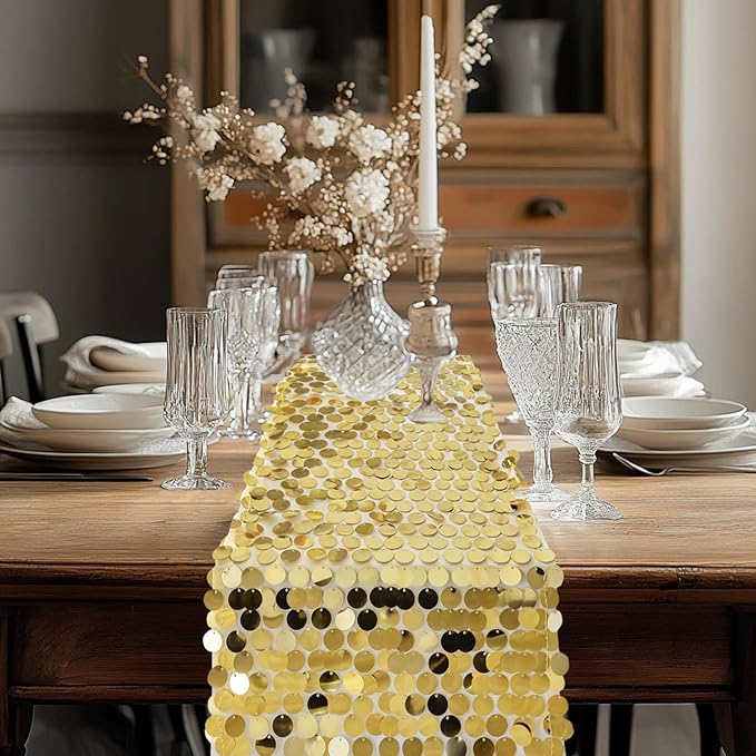 VHH Sequin Table Runner 12 x 108 inches Gold Table Runner, Glitter Runner - Image 7