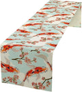 Japanese Kio Fish Table Runner Cherry Flower Art Printed Burlap Runner Home by YSWOW