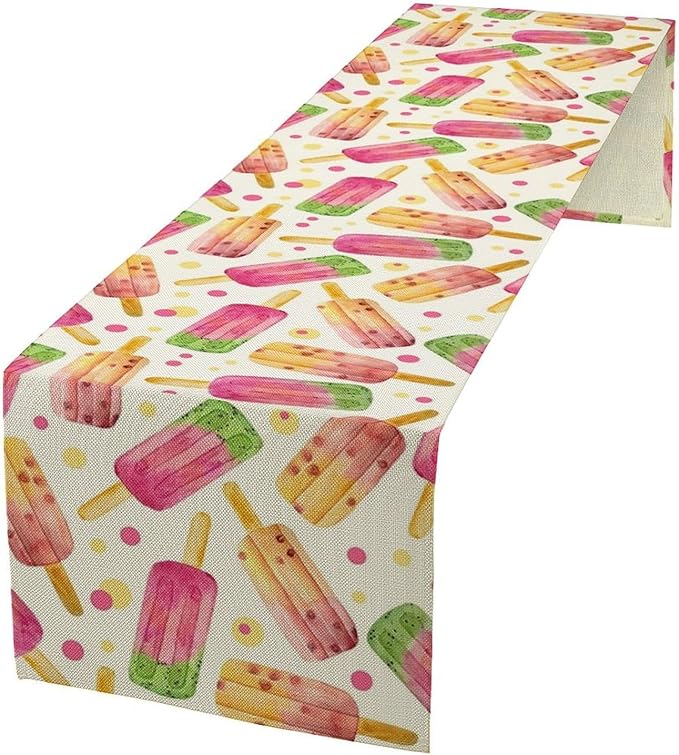 Ice Cream Popsicles Table Runner, Watercolor Summer Seasonal Fruit Peach Kiwi by SHElifestyle