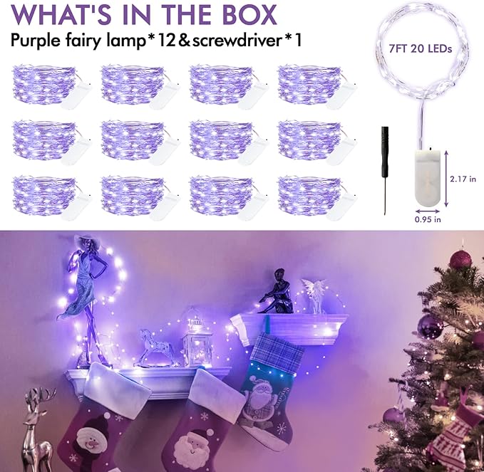 12 Pack Fairy Lights Battery Operated String Lights，7FT 20LED Waterproof Silver - Image 6