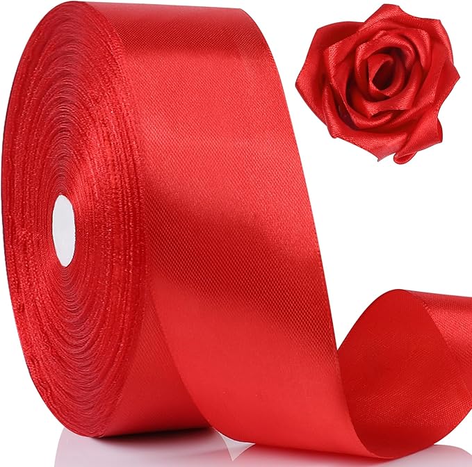 NESCCI 100 Yards Ribbon, 1-1/2 Inch Red Satin Ribbon, Single Face Satin Ribbons by NESCCI