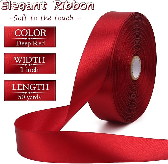 Deep red Solid Satin Ribbon 1 Inch 50 Yards Solid Polyester Fabric Ribbon - Image 2