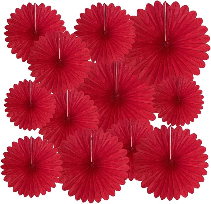 20 Pcs Red Hanging Paper Fan, Hanging Honeycomb Round Paper Fans by Zankubom