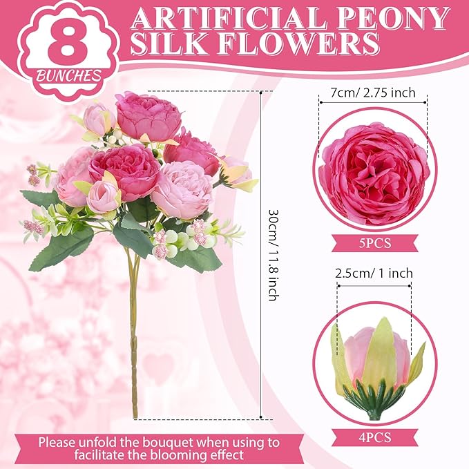 8 Bundles Artificial Peonies Flowers Boho Faux Flowers Arrangements Artificial - Image 2