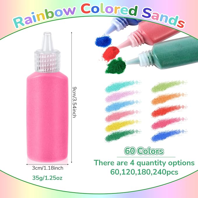 Wettarn 240 Pcs 1.25 oz Sand Art Bottle Kits 60 Colors of Sand and Bottle - Image 2