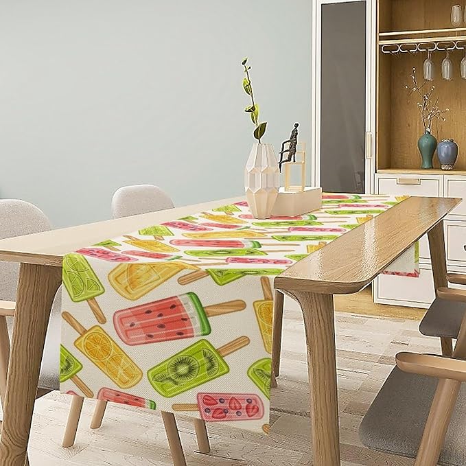 Ce Cream Table Runner, Cold Fruity Popsicles Summer Sweet Seasonal Dinner Runner - Image 2