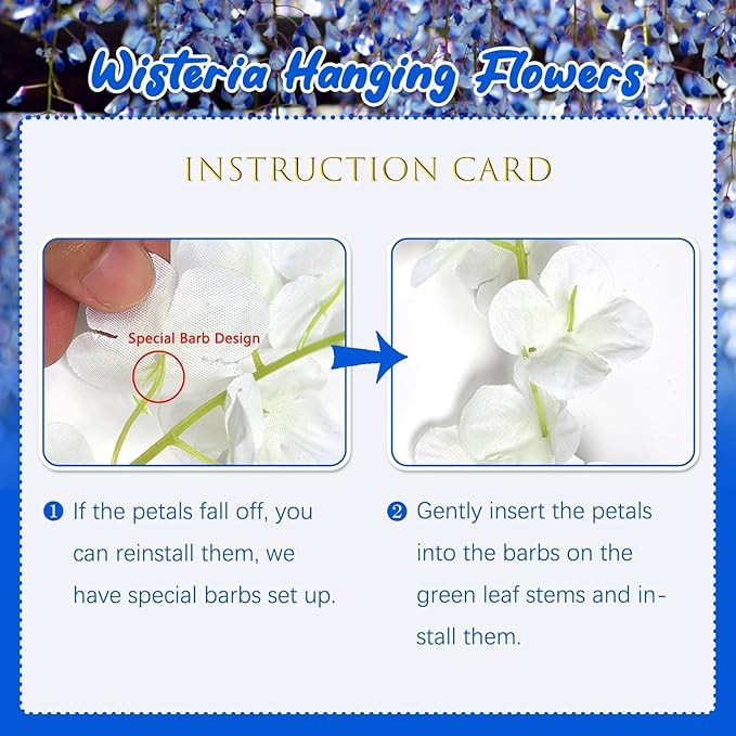 24 Pack Royal Blue Wisteria Hanging Flowers, 3.4 Ft Fake Hanging Flowers - Image 4