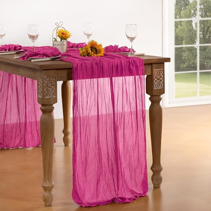 Hot Pink Cheesecloth Table Runner 4 Pack Fall Table Runners Boho Gauze 120 - Image 5