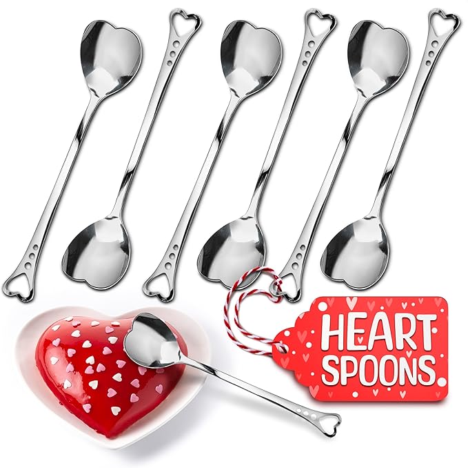 5.6'' Set of 6 Heart Spoons, Heart Shaped Spoons Stainless Steel – Cute Spoon by TheLittleGreenChange