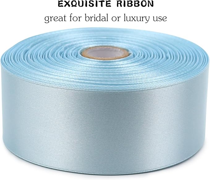 Sky Blue Solid Satin Ribbon 1-1/2 Inch 50 Yards Solid Polyester Fabric Ribbon - Image 4
