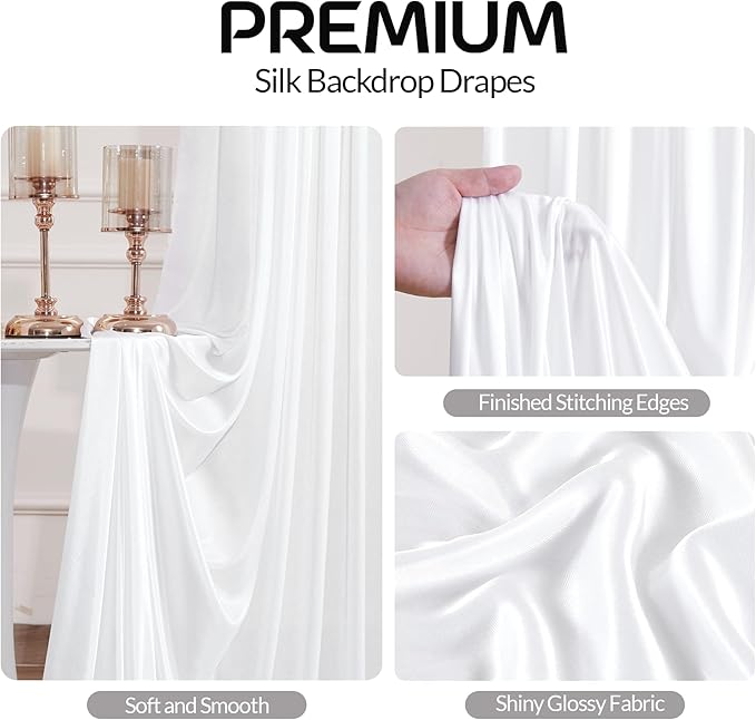 White Satin Backdrop Curtains 2 Panels - Image 2