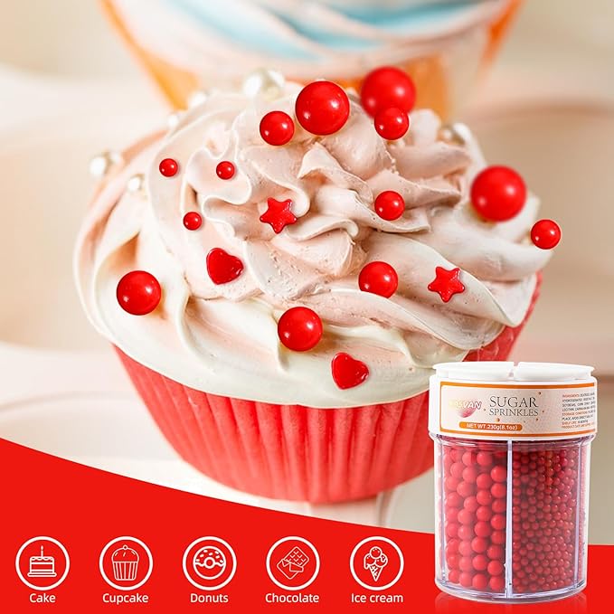 Kasvan Red Pearl Sprinkles, 6 Sizes Mix - Image 3