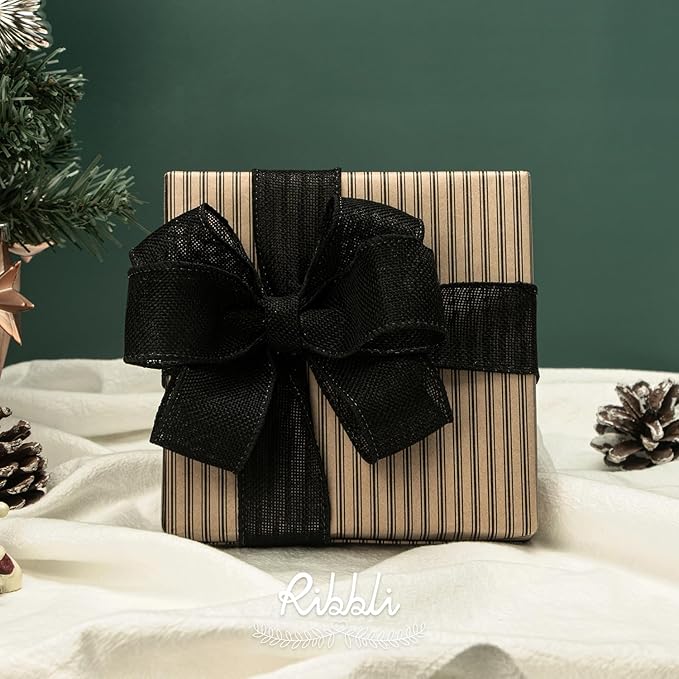 Ribbli Black Burlap Wired Ribbon, 1-1/2 Inch x 10 Yard, Wired Edge Ribbon - Image 2