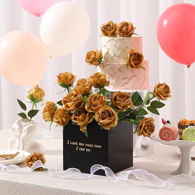 Tifuly Gold Roses Artificial Flowers -12Pcs Realistic Single Long Stem Fake - Image 5