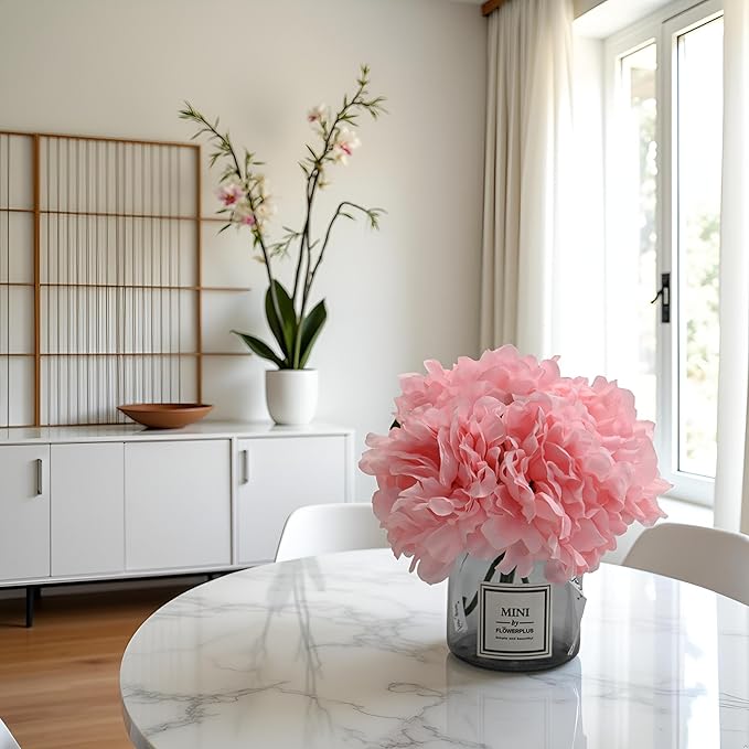 LADADA Artificial Peony and Glass vase Decoration, Used - Image 4