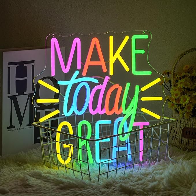 Make Today Great Neon Sign for Wall Decor, Inspirational Colorful Letter Neon - Image 5