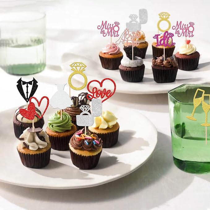 30 PCS He Asked She Said Yes Cupcake Toppers Glitter Engagement Cupcake Toppers - Image 5