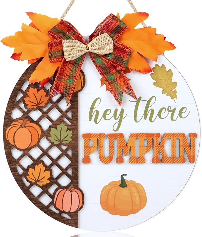 CHDITB Hey There Pumpkin Front Door Sign Wreath, Wooden 3D Hello Fall Autumn by CHDITB