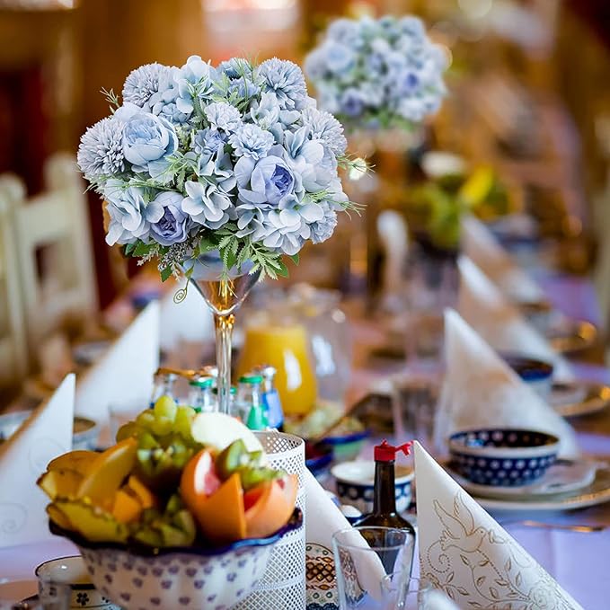 Artificial Flowers, 4 Packs Blue Fake Peony Silk Hydrangea Bouquet Decor - Image 3