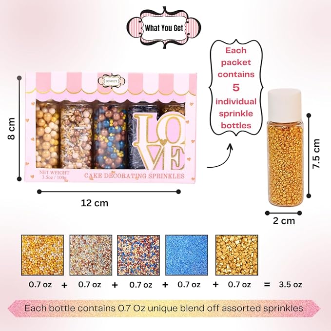Confect Cake Decorating Sprinkles |Edible Pearl Sprinkles | Mix Gold White Blue - Image 4