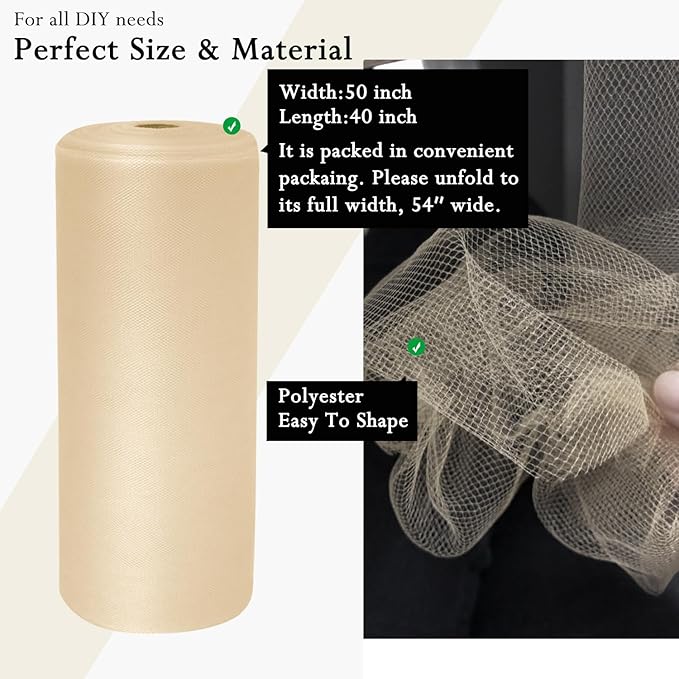 Honey Beige Tulle Fabric Rolls 54 Inch by 40 Yards Tulle Bolt Spool - Image 2
