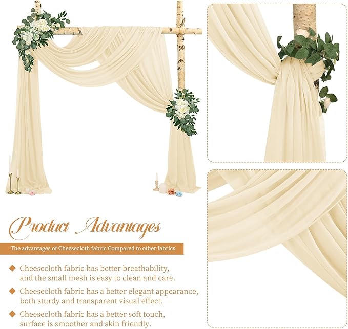 4 Panels Ivory Wedding Arch Draping Fabric Cheesecloth Fabric 35" x20FT Gauze - Image 5
