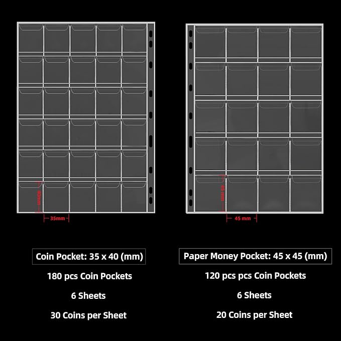 Coin Collection Book Holder for Collectors, 300 Pockets Fireproof Coins - Image 4