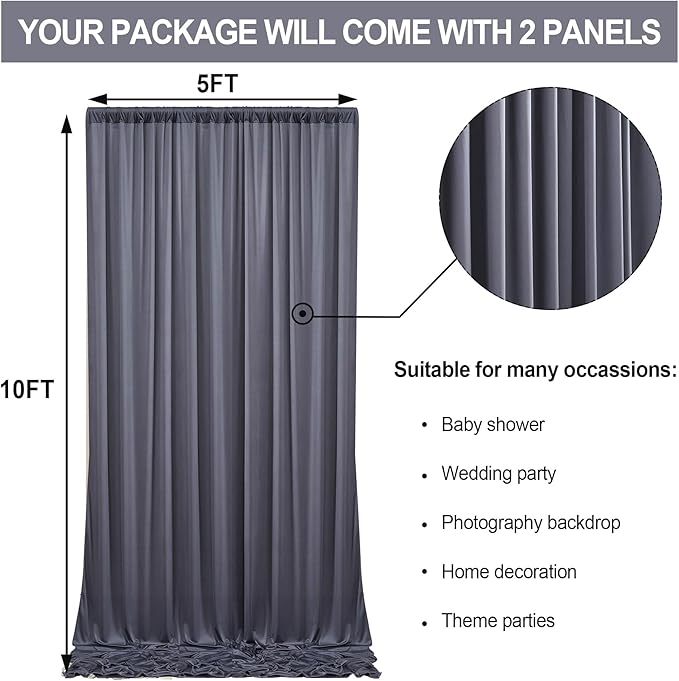 10 ft x 10 ft Wrinkle Free Charcoal Backdrop Curtain - Image 2