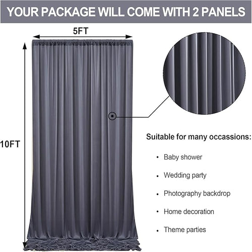 10 ft x 10 ft Wrinkle Free Charcoal Backdrop Curtain - Image 2