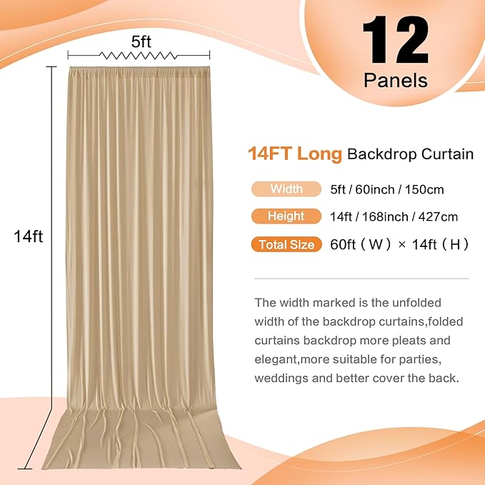60×14 ft Wrinkle Free Beige Backdrop Curtain - Image 2