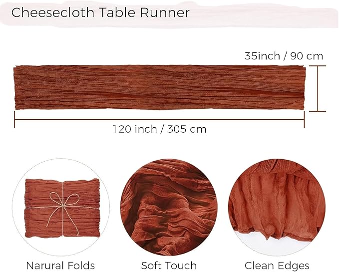 12Pcs Terracotta Cheesecloth Table Runner 120 Inch10FT Terracotta Color Rustic - Image 2