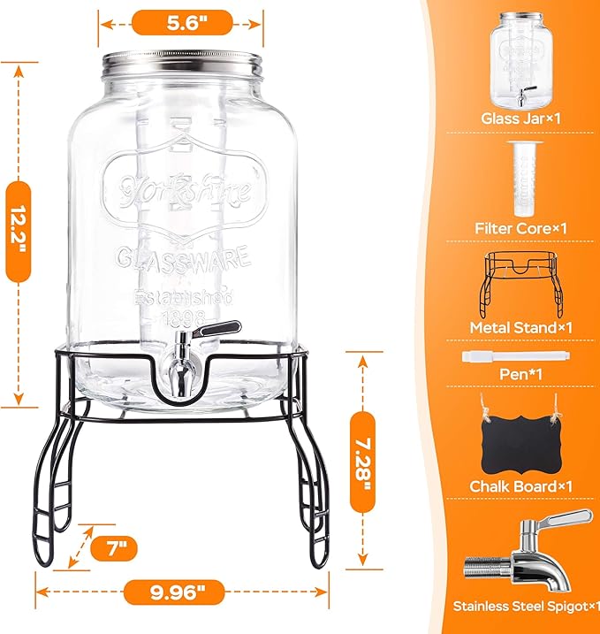 2 Gallon Glass Drink Dispenser for Parties, Beverage Dispenser - Image 2