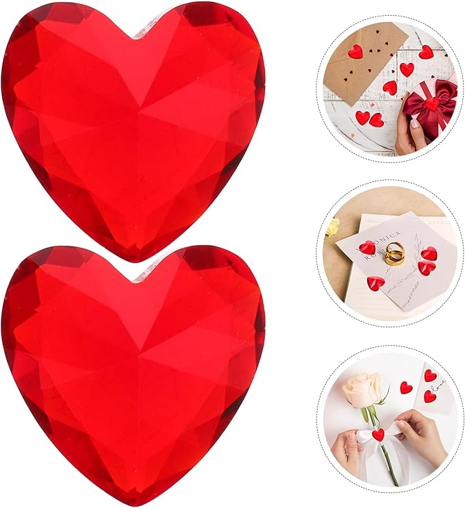 HEALLILY 20pcs Glass Red Heart Crystals Rhinestones Diamonds Valentines Day - Image 3