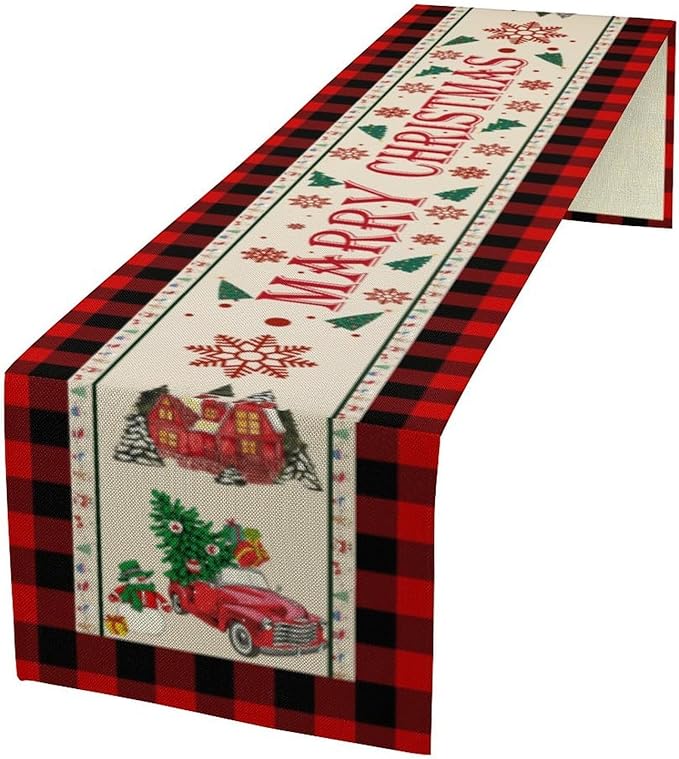 Merry Christmas Table Runner, Winter Xmas Holiday Table Cloth Kitchen Dining by Unknown