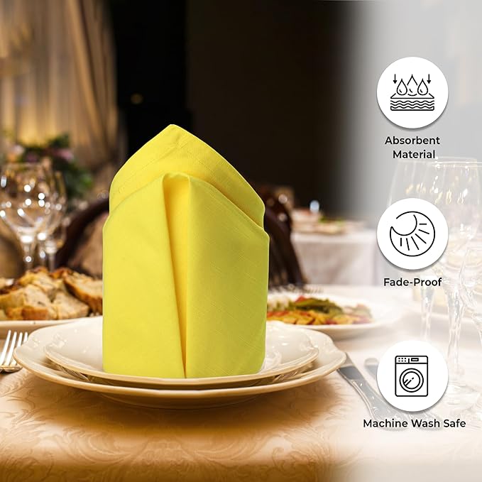 Urban Villa Yellow Napkins Solid Set of 12 Cloth Dinner Napkins Size 20x20 - Image 2