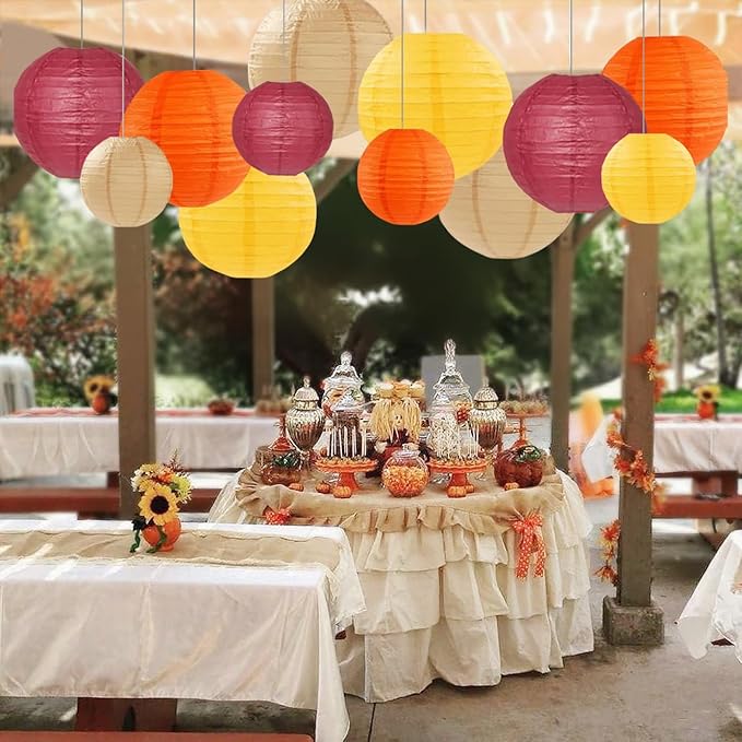 Burgundy Maroon Wine Paper Lanterns Decorative 12pcs Party Hanging Decorations - Image 4